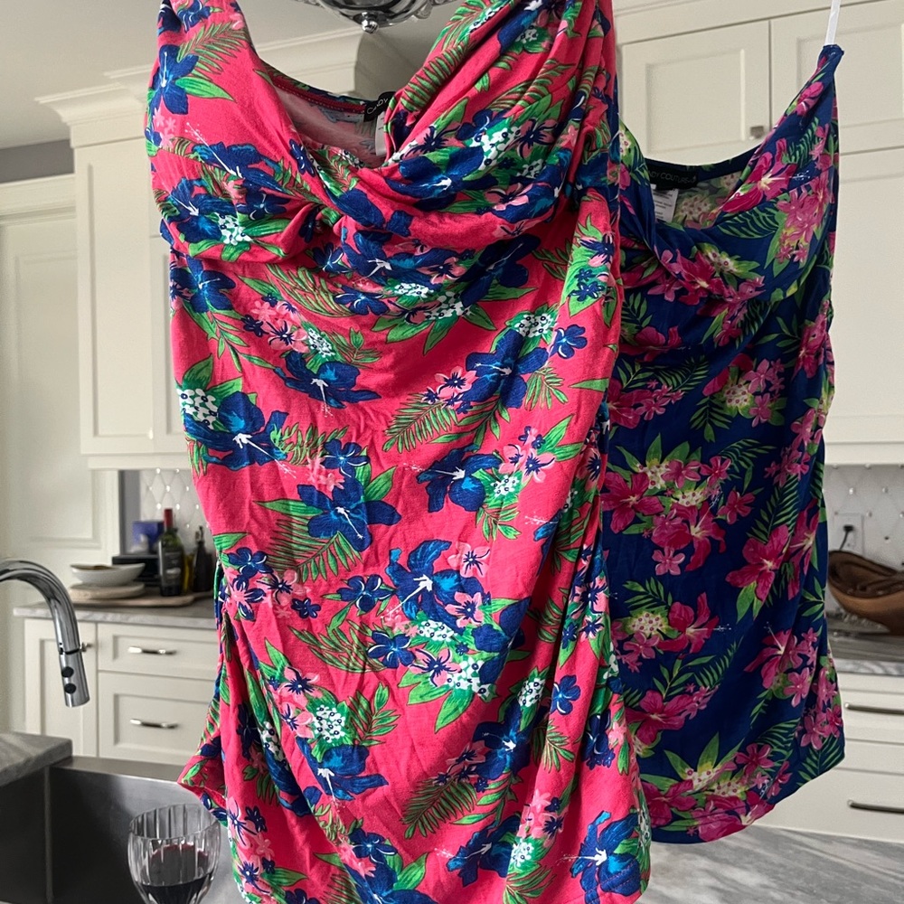 VINTAGE CANDY COUTURE HAWAIN BEACH TOPS PULL ON BUILT IN BRA SIZE LARGE